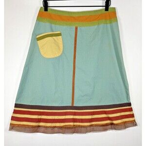 Neesh by D.A.R. Skirt Womens Large Blue A-Line Patch Pocket Striped Hem Boho